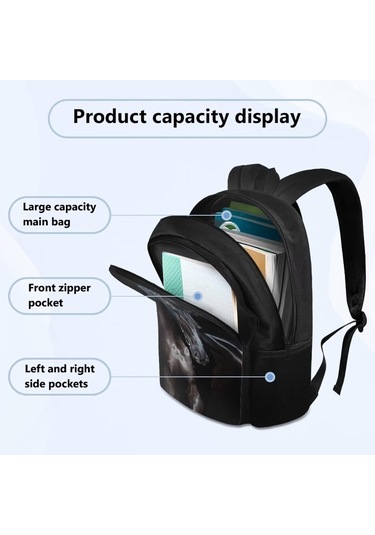 Okul Çantaları Çocuklar Kızlar Erkekler İçin Sırt Çantası 17 İnç Okul Sırt Çantası Günlük Günlük Seyahat Sırt Çantası Hayvan Siyah At