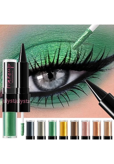 Dumanlı Sedefli Yeşil Likit Göz Farı 2'si 1 Arada Glitter Metalik Göz Farı 02 4.2g 01