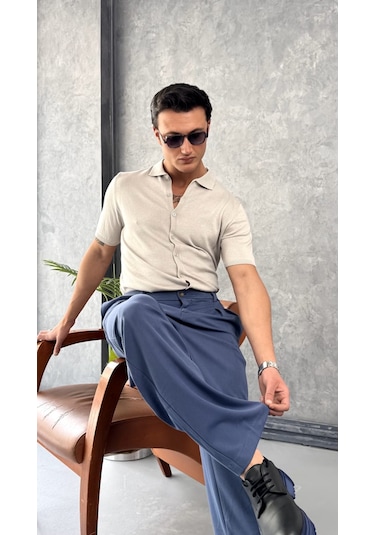 Modefendi Slim Fit Polo Yaka Triko Pamuk Kısa Kollu Gömlek Beyaz