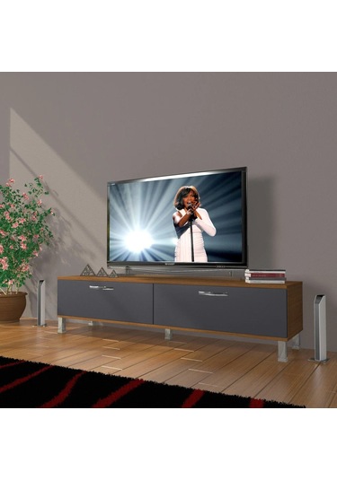 Decoraktiv Eko 140 Mdf Std Krom Ayaklı Tv Ünitesi Tv Sehpası - Ceviz - Antrasit Ceviz - Antrasit
