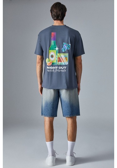 GRIMELANGE Nıghtout Erkek Oversize Fit Antrasit T-shirt Antrasit