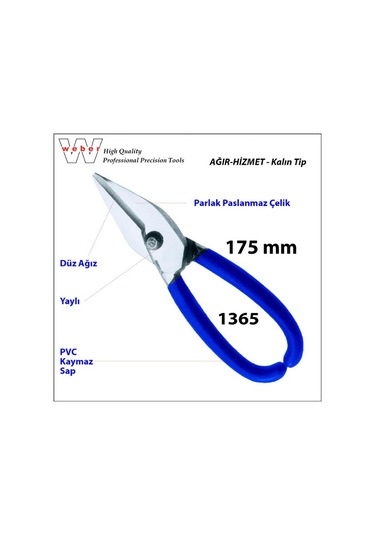 Weber 1365 Kuyumcu Makası Kalın Tip Düz Ağız-175  Mm