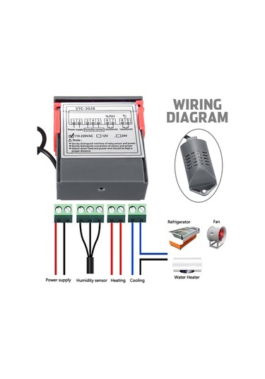 Jeehugo Stc-3028 Dijital Sıcaklık Ve Nem Kontrolörü - Termostat, Nem Ölçer, Sensör Prob, Röle Çıkışı, 110-220v