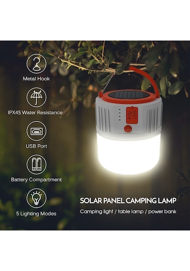 Jfyoda Çok Fonksiyonlu Usb Kamp Fener Taşınabilir Güneş Paneli Beyaz