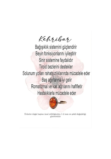 Doğal Taşlı Kehribar Ayarlanabilir Yüzük Orta Boy