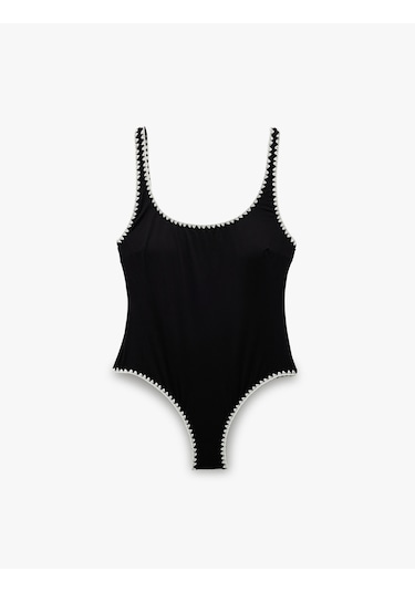 Koton Astarlı U Yaka Kroşe Detaylı Mayo Siyah 5sak20050mm Siyah