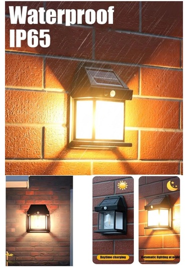 Güneş Enerjili Hareket Sensörlü Duvar Lambası Aydınlatma Aplik Siyah