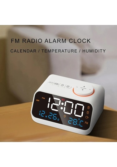 Zilinn Mordern Fm Radyo Başucu Uyandırma İçin Led Çalar Saat. Sıcaklık Termometresi Nem Higrometresi İle Dijital Masa Takvimi. Beyaz-89 Çok Renki Çok Renki