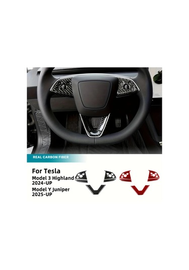 Honeybeeshop Çene Kayışlı Direksiyon Düğmesi Kırmızı Gerçek Karbon Fiber Tesla Model 3 Highland 2024 Ve Up Model Y Juniper 2025 Up İçin Sol Sağ Sürüş Uygun İç Mekan Yükseltme Kolay Kurulum Kırmızı