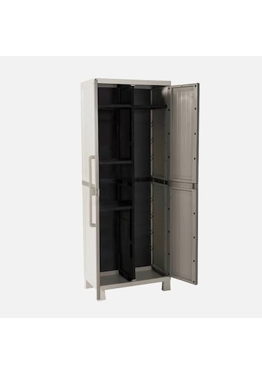 2 Kapılı Plastik Dolap, Bahçe Dolabı, Balkon Dolabı 65x37x173 Cm Krem
