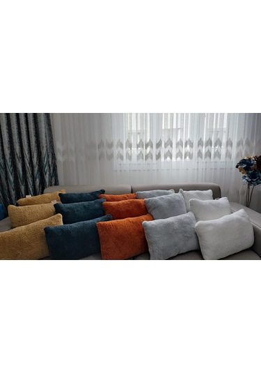 3- Lü Kare Takım Kırlent / Yastık 2 Kenar Hardal / 1 Orta Hardal