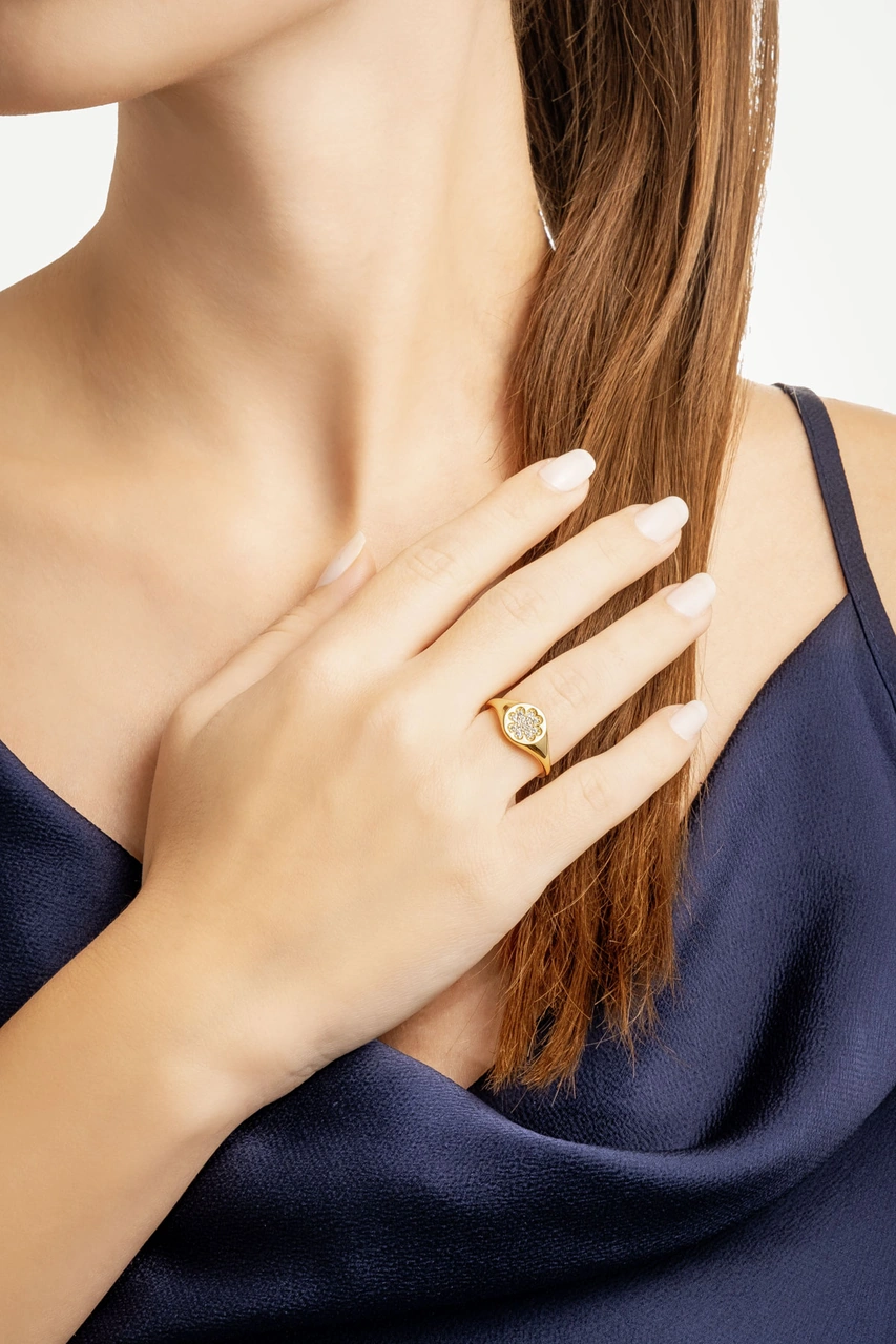 Yonca 18 Ayar Sarı Altın Kaplama Gümüş Minimal Yüzük Sarı