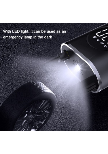 Wezone Siyah Akıllı Kablosuz Araç Hava Pompası - Dijital Göstergeli, Otomatik Duran, 4000mah Pil, Led Işık, Bisiklet/motosiklet Lastikleri İçin