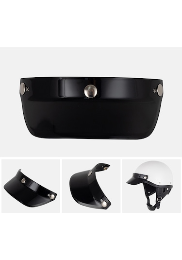 Symbee Retro Motosiklet Kaskı Siperliği, Güneş Koruma, 3 Tırnaklı, Küçük Kapak, Siyah My01