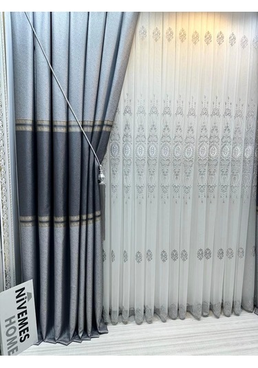 Nivemeshome Eliza Gri V-2536 1/3 Sık Pile Fon Perde Apm Gri