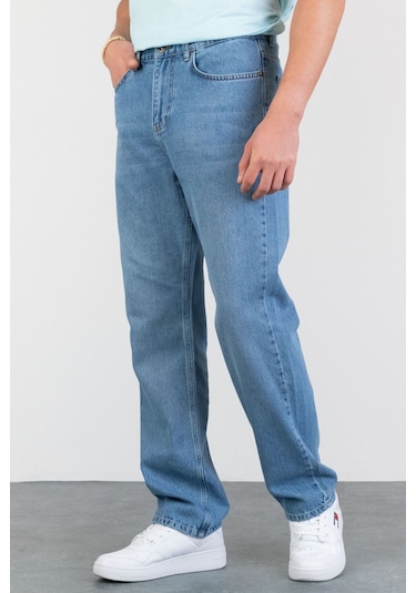 Erkek Açık Mavi Baggy Fit Bol Kesim Denim Loose Jeans Kot Pantolon Chris 001