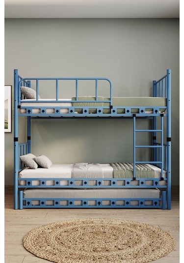 Argimo Zambak Yavrulu Genç Çocuk Odası Metal Mavi Ranza 90x200