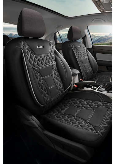 Siyah - Gri Buttı Speedy Serisi Premium Oto Koltuk Kılıfı Ortopedik Destekli, Ön Arka Tam Set, Aırbag Uyumlu
