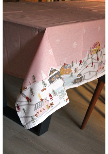 Pamuklu Yılbaşı Noel Temalı Kumaş Masa Örtüsü 150x200 Ebat 2025-knrev Pembe