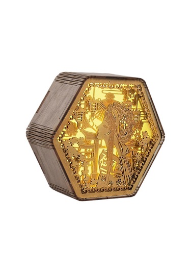 Yaratıcı Ahşap Baskı Gece Lambası Yatak Odası Komodin Masa Lambas Diğer