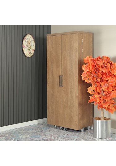 Pasific Home Guzzo Tekerlekli Kiler Çok Amaçlı Erzak Dolabı 80 cm Koyu Meşe