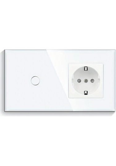 Honeybeeshop Tek Dokunuşlu Led Dokunmatik Anahtarlı Priz Alman Standart Priz Temperli Cam Malzeme 16a 250v Yatay Dikey Montaj
