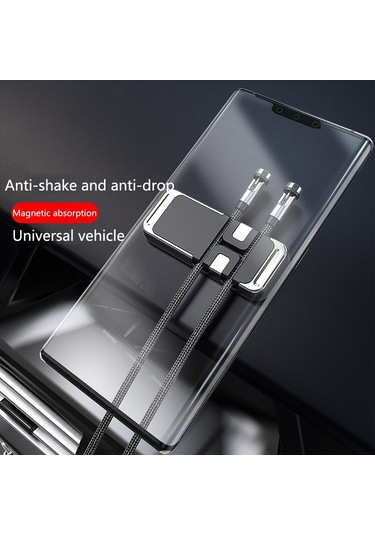 S15 Manyetik Alüminyum Alaşımlı Braket Veri Kablosu Depolama Sticker Araç Telefonu Tutucu Siyah