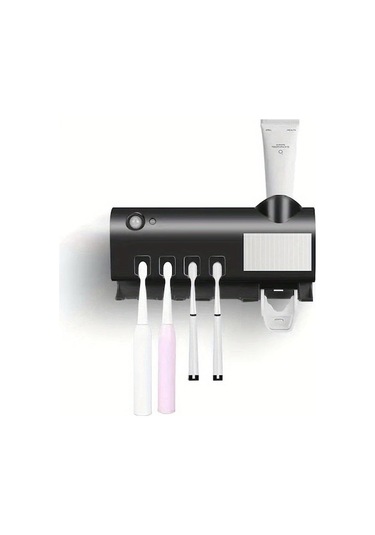 Novahub Siyah Diş Fırçası Uv Dezenfeksiyon Cihazı, Duvara Monte 4 Yuvalı Akıllı Dezenfeksiyon Ve Diş Macunu Dispenseri, Banyo Aksesuarları Siyah Siyah