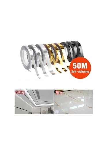 Gümüş 50 M/rulo Kendinden Yapışkanlı Zemini Çıkartmalar Su Geçirmez Duvar Boşluğu Sızdırmazlık Bandı Şerit Zemini Güzellik Dikiş Etiket 1cm Gümüş