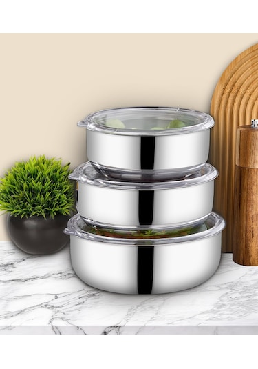 Steel&More 3 Lü Çelik Saklama Kabı 6 Parça Gri