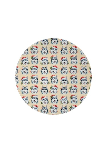 Husky Desenli Yuvarlak Polar Battaniye, Yumuşak & Hafif, 47 İnç-a4 Husky Santa Hat