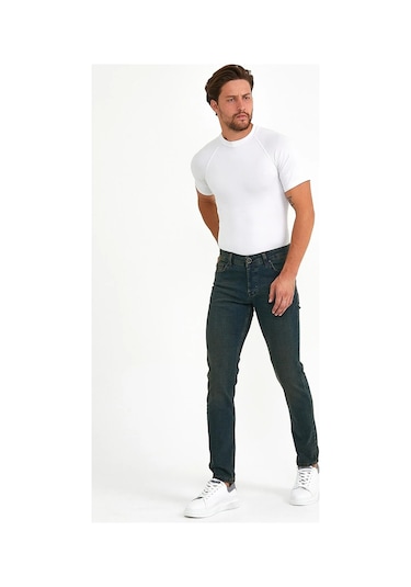 Digital Jeans Erkek Slim Fit Dar Kesim Dar Paça Kot Pantolon Yeşil Açık Gri