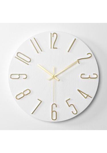 Gajeena Ev Dekoru İçin 30cm 12 İnç Duvar Saati - Basit Tasarım, Şampanya Altın Yazı, Dayanıklı Malzeme, Ev Kullanıma Uygun Beyaz - Altın