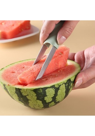 Yeşil 3-ın-1 Karpuz Kesici Set Paslanmaz Çelik Meyve Bıçağı Çatal Kavun Balye Kepçe Gıda Sınıfı Korozyona Dayanıklı Kullanımı Kolay Mutfak Aracı