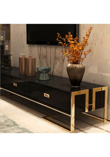 Barbara Gold Metal Siyah Tv Ünitesi