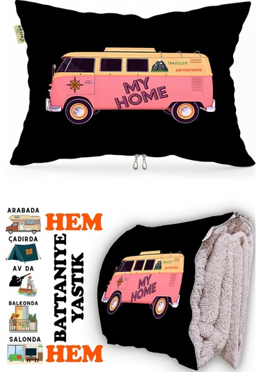 Karavan Camping Baskılı Tv Battaniyeli Opsiyonel Dekoratif Hediye Yastık Battaniye 2in1 Gifts-1 Çok Renkli