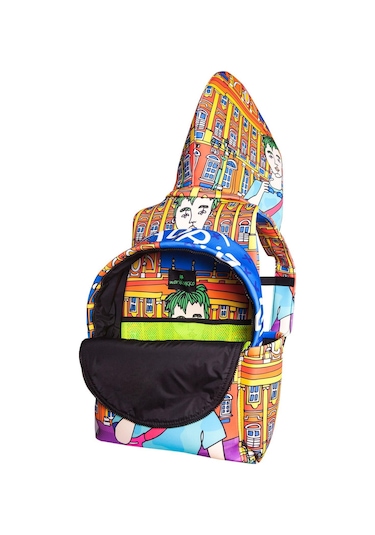 İkigai City Serisi Okula Dönüş Okula Dönüş Madrid Desenli Çıkabilir Kapüşonlu Hafif Notebook Cepli Sırt Çantası - Renkli Çok Renkli