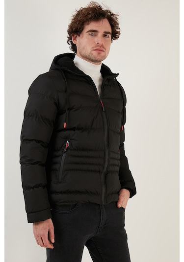 Buratti Kapüşonlu Cepli Slim Fit Şişme Erkek Mont 6490001 Siyah