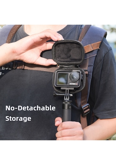 Butu Osmo Action / 3 / 4 / Gopro 9 / 10 / 11 Kamera İçin Brdrc Saklama Çantası Karabinalı Pu Deri Taşıma Çantası - Gri