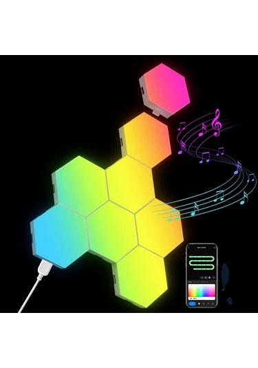 Xindoker 6 Adet Rgb Renkli Bluetooth Wifi Akıllı Duvar Lambası Seti - Müzik Ritmi, Uydu Kumandası Ve Uygulama Kontrolü İle Oyun Odası Işıklandırması Diğer