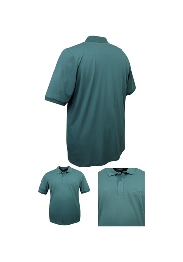 Erkek Büyük Beden 115 - 155 Kilo Arası Uygun Bedenli Likralı Pike Polo Yaka Cepli Tişört Yeşil