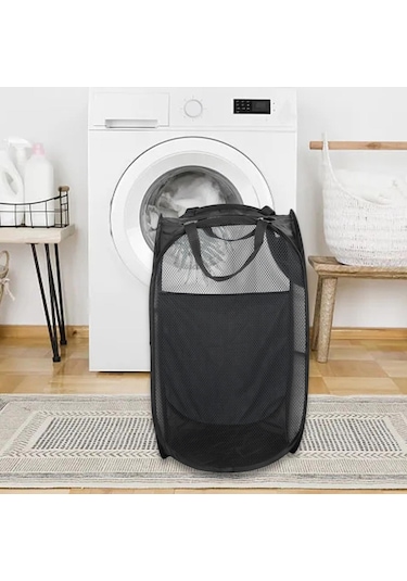 Suntek Banyo Yurdu Ev Için Çamaşır Sepeti Polyester Siyah
