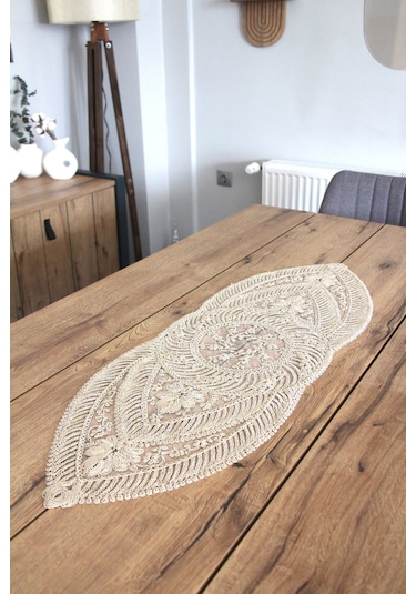 Simli Dantel Kordon Örme Detay Masa Runner Fiskos Örtüsü 100x35 Cm 2006-ortayvrlk 001