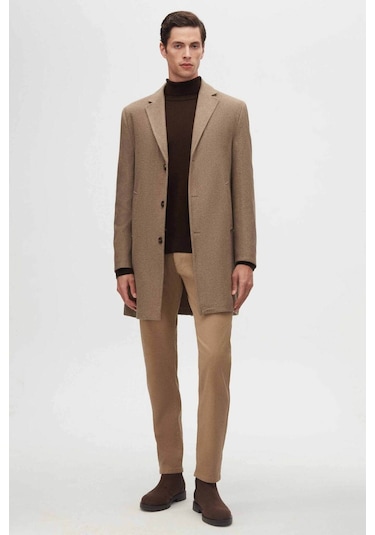 Ds Damat Regular Fit Bej Mono Yaka Kaşe Kaban 5HF08ORT10000 Bej