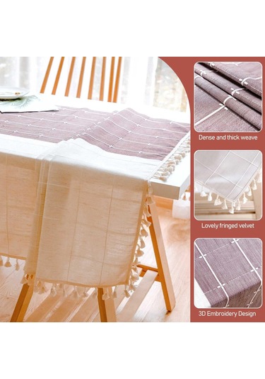 Mufunye Boho Tarzı Krem Rengi Kare Masa Örtüsü, Suya Dayanıklı Ve Kırışmaz, 55 X 55 İnç Mor