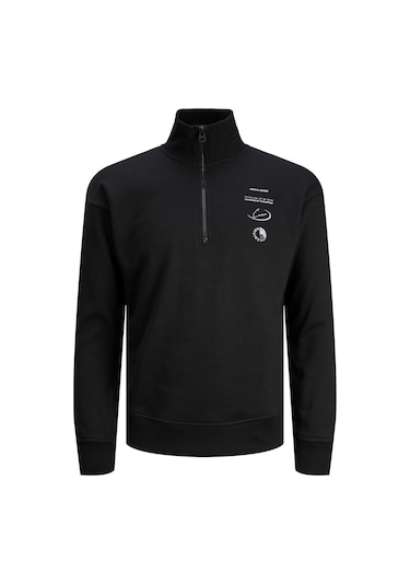 Jack&jones Dik Yaka Regular Fit Siyah Erkek Sweatshirt 12242262 001