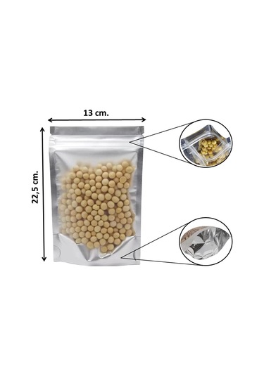 Doypack Pencereli Metalize Kilitli Kese Kağıdı - 250 Gramlık - 13x22x7 Cm. - 100 Adet