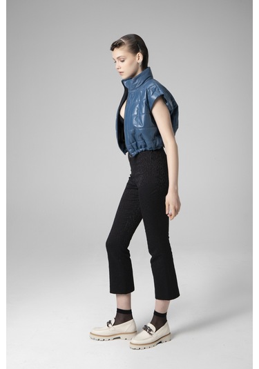 Mavi Dericlub Wm054 Gerçek Deri Kadın Şişme Yelek Mavi