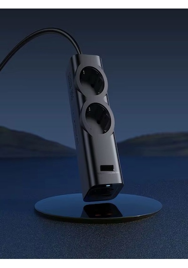 67w Gan Hızlı Şarjlı Kablolu Priz 3x Type-c + 1x Usb + 2'li Priz 1.5m Uzatma Kablosu Siyah 1,5 m