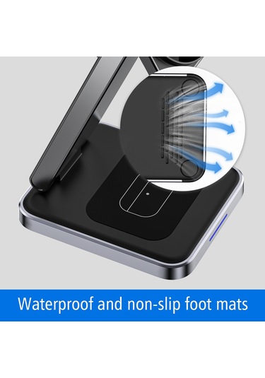 Dh11 3'ü 1 Arada Katlanabilir Şarj Standı Telefon İzle Kulaklık Çinko Alaşım Manyetik Kablosuz Şarj Cihazı Siyah